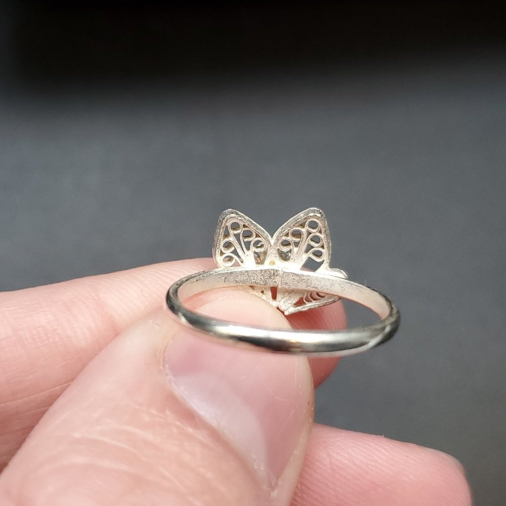 Size 7.5 Sterling Silver Rustic Unique Flower Ring - Picture 3 of 6